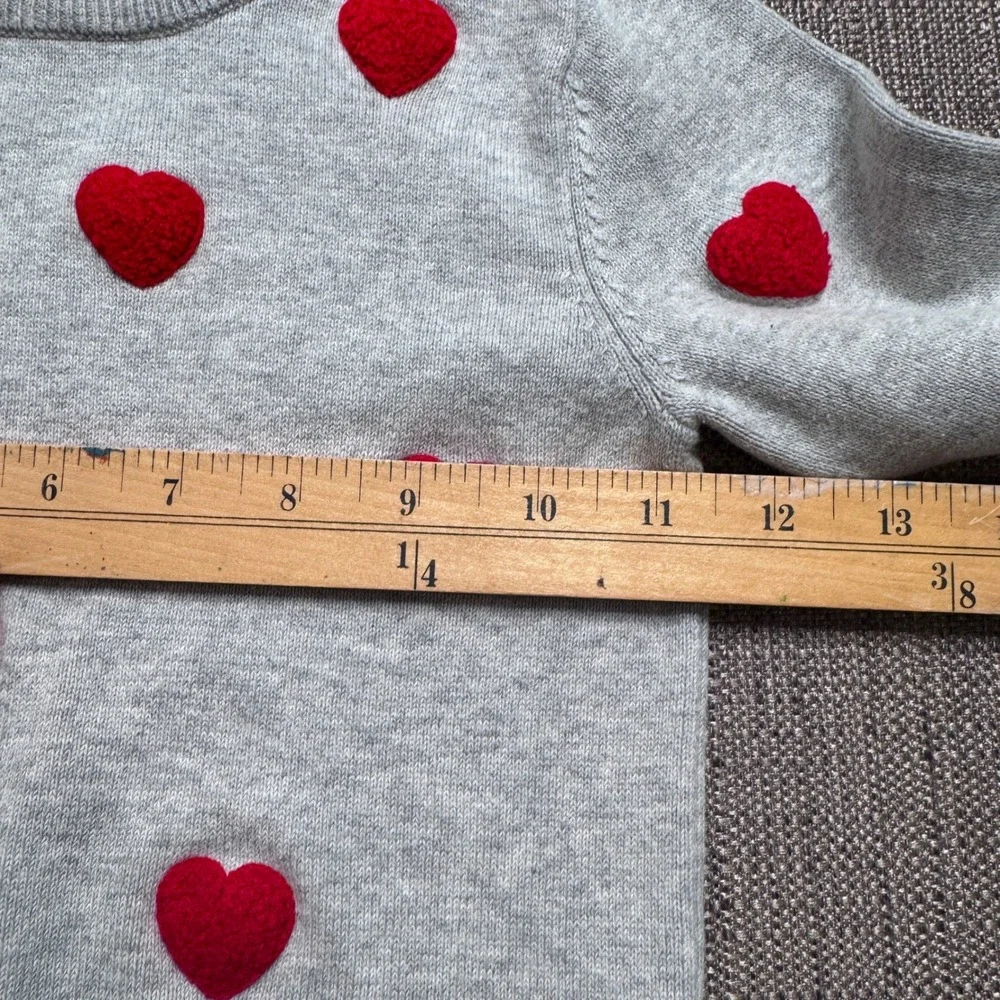 HM Kids Grey Knit Sweater Red 3D Textured Hearts Pullover Size 4-6Y